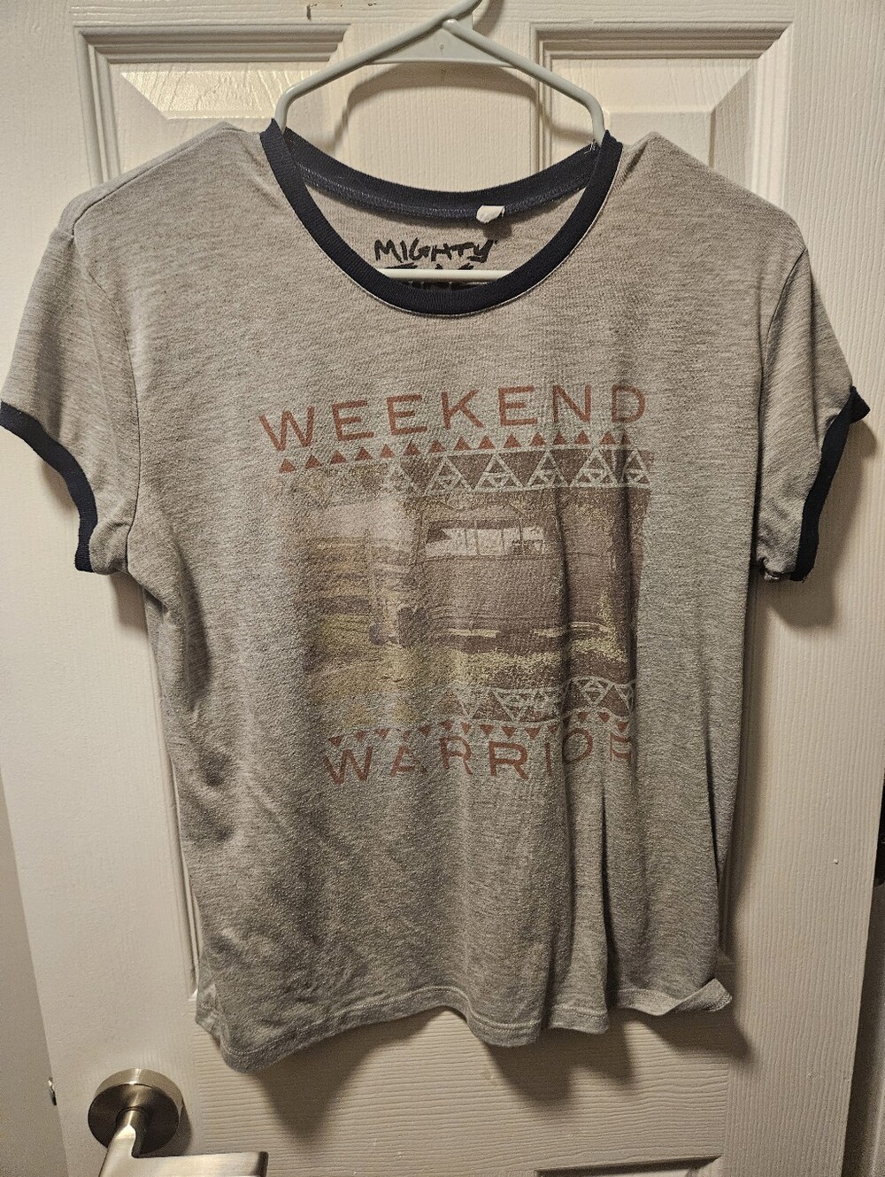 Weekend Warrior Gray Tee with Navy Trim